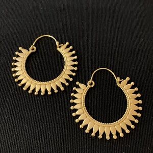 Golden Sunburst Tribal Hoops Brass Gypsy earrings